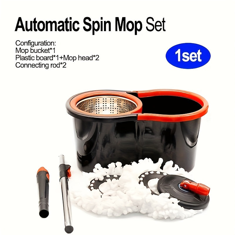 Spin mop and bucket, 360° spin mop, dust removal tool integrated soak and rinse function, with 2 microfiber mop heads, hands-free wash mop, retractable stainless steel handle, for floor cleaning, cleaning supplies