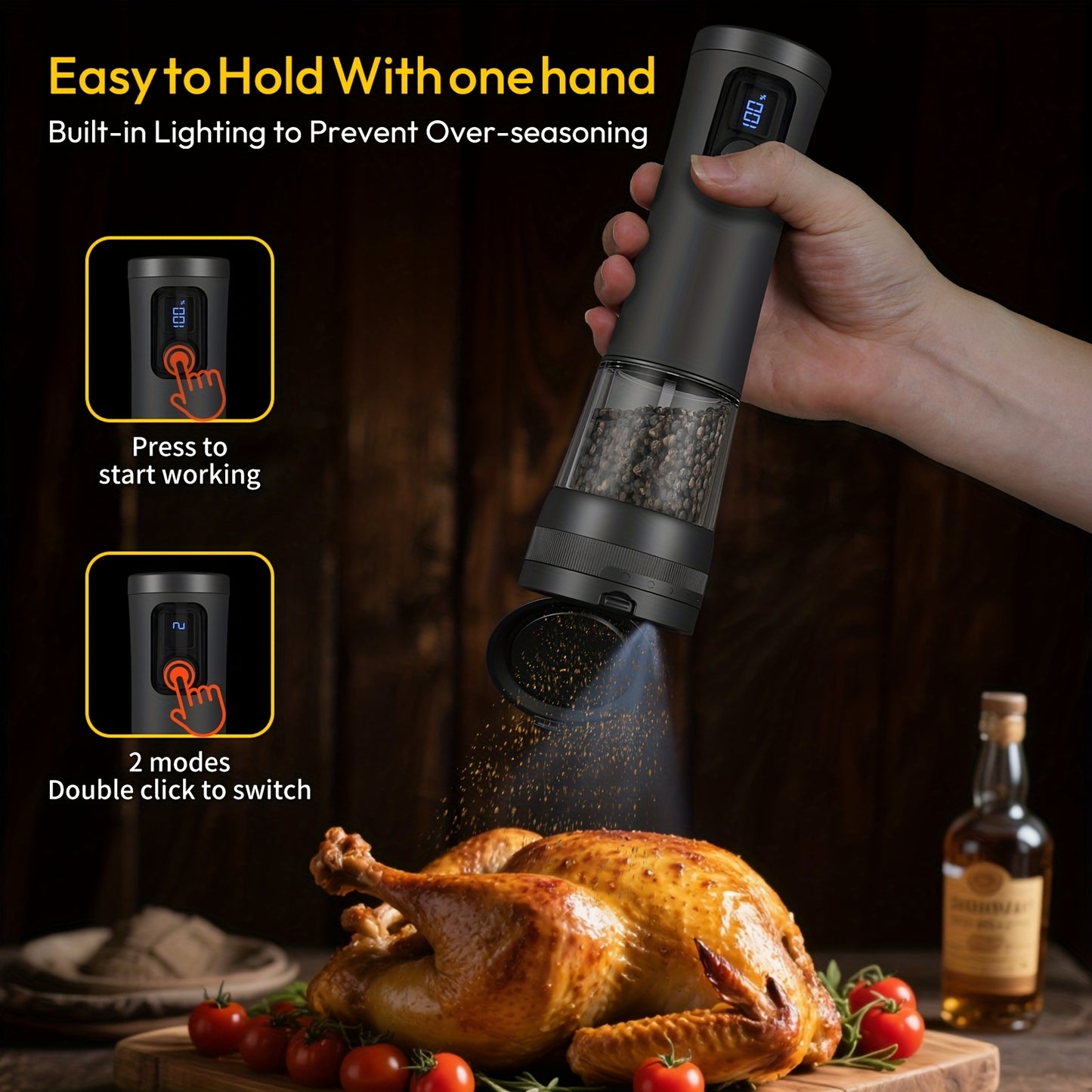 USB Rechargeable Electric Salt & Pepper Grinder Set - Heavy-Duty 11000 RPM Spice Mill with One-Touch Operation, Dual Mode (Salt/Pepper), Refillable &, Smart Spice Grinder with USB- Operation, Low Voltage