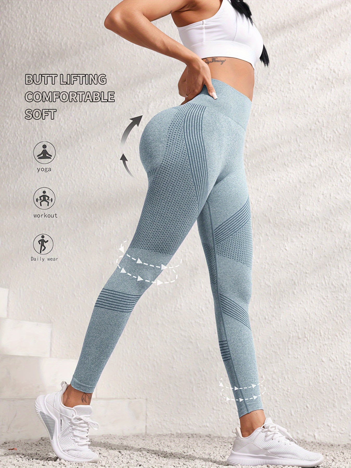High Waisted Yoga Butt-Lifting Compression Leggings, Stretch Moisture-Wicking, Breathable Ideal For Yoga, Workout, Running, And Gym - Women's Activewear