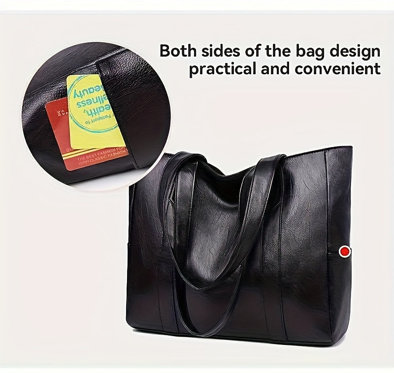 1pc Elegant Women's Shoulder Tote Bag - Large Capacity Durable PU with Zipper Closure, Double Handles & Polyester Lining, Deep Brown/Black - Perfect for Work,, Travel - Ideal Gift for Students & Professionals, Work Handbag, S
