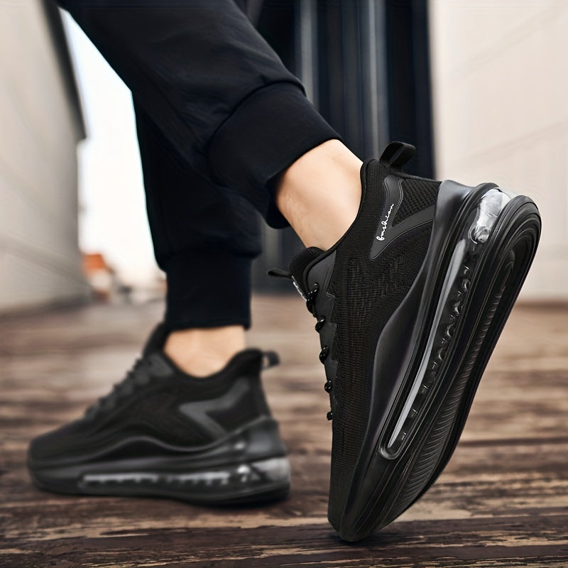 2023 New Men's Running Shoes - Shock-Absorbing Breathable Fabric & PU Cushioning, All-Season Athletic Sneakers with Sport Control Technology, Black Lace-Up Design for Gym, Jogging & Casual Wear