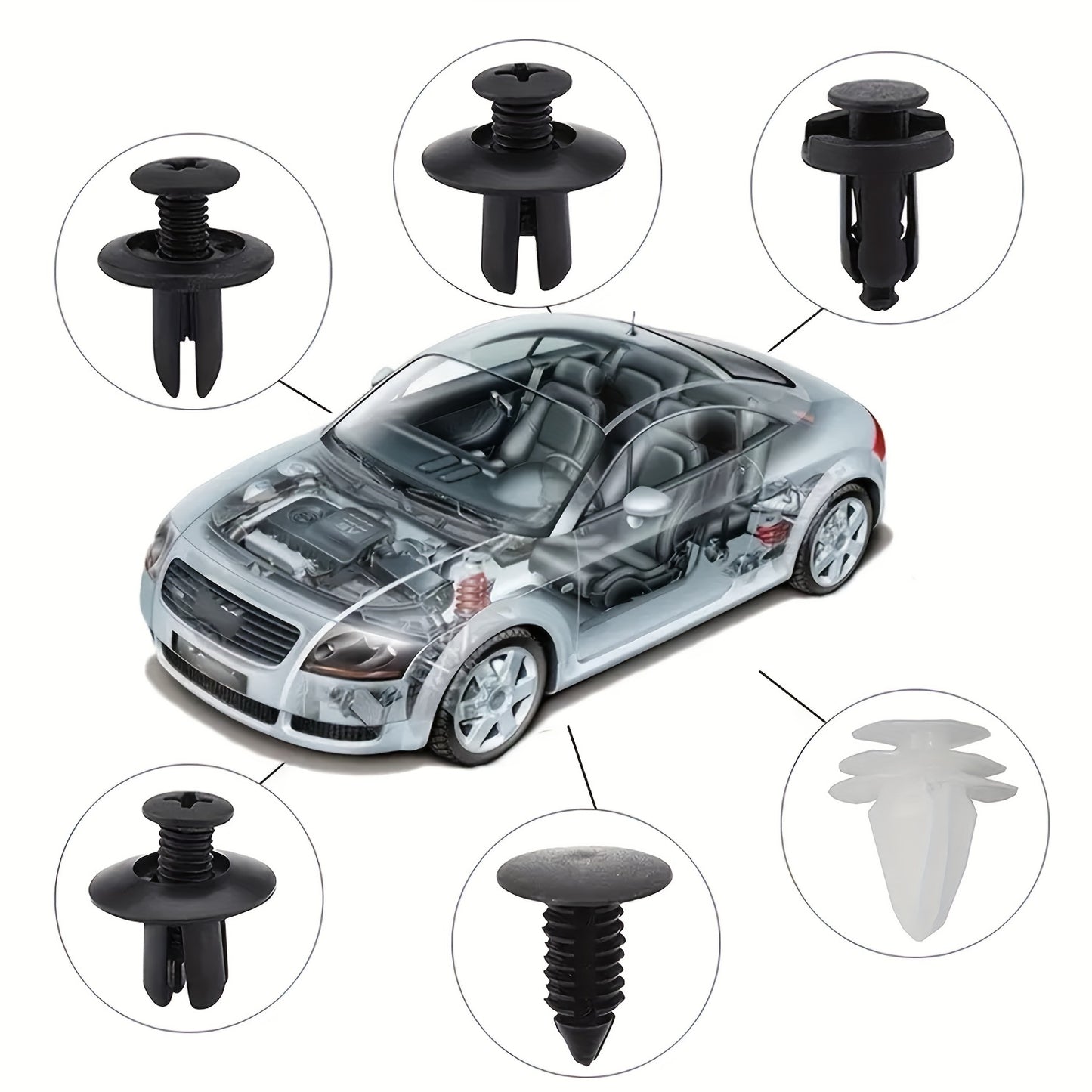 105pcs/Set Car Retainer Clips Kit With Fastener Removers, Universal Car Bumper Clips And Fasteners Plastic Rivets, 6 Popular Sizes Of Car Body Fixed Clip Bumpers And Replacement Parts Of Car Fenders, Applicable To Most Models
