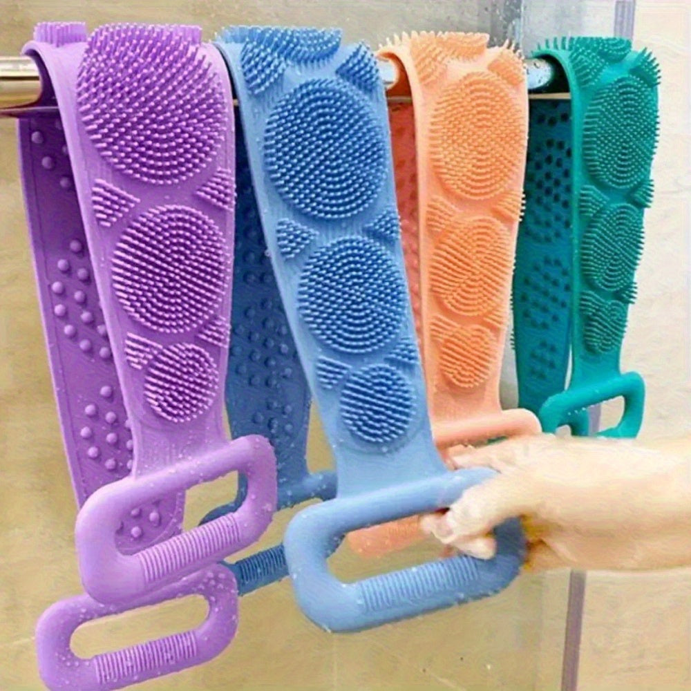3pcs Green Purple Blue Mixed Set Body Sponge Silicone Brush Bath Towel Scrub Back Massage Shower Extension Light Beige Cleansing Brush