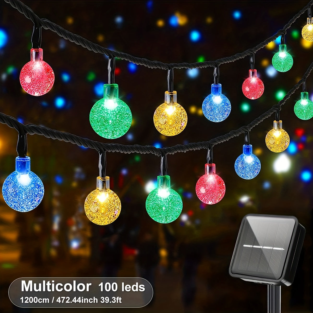 1pack, 20/50/100 LED Large Light Bulb, Solar Crystal Ball, Bubble Light String, Solar Outdoor Light Strip, 8 Lighting Modes, Solar Light String For Garden, Camping, Party, Independence Day, Christmas, Wedding, Ball, Birthday,