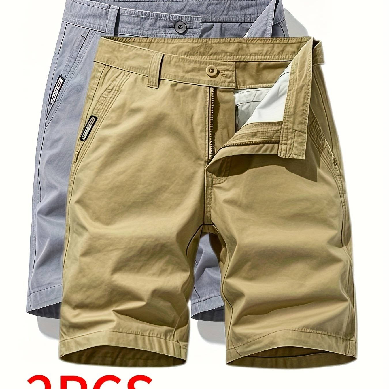Two-Piece Set, Men's Solid Color Outdoor Casual Comfortable Breathable Multi-Pocket Cargo Shorts