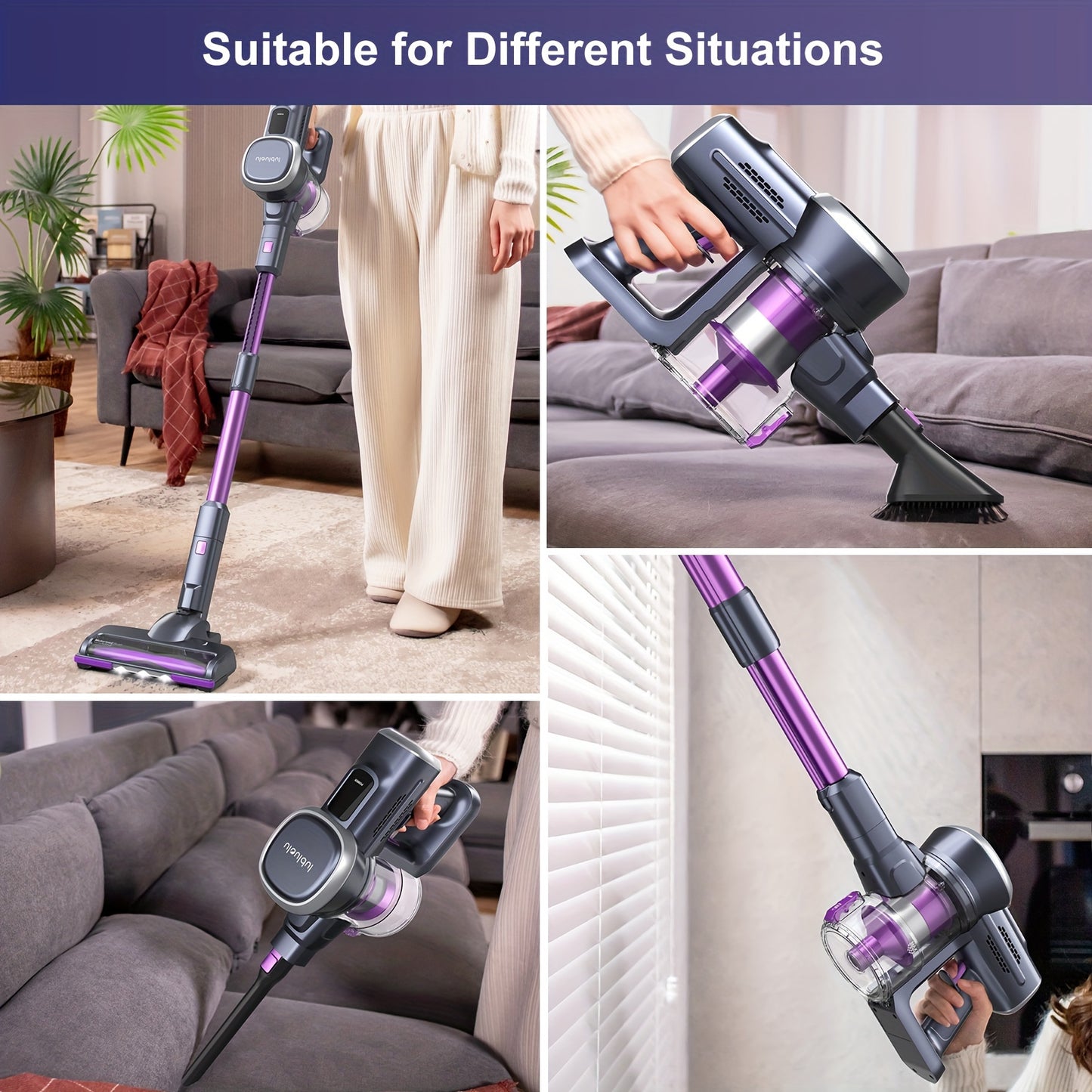 Lubluelu Free-Standing Vacuum Cleaner 26KPa, Powerful Lightweight Cordless 6in 1 Stick Vacuum Cleaner, for Carpet Floor Pet Hair, Vacuum Cleaner for Home, Cordless Vacuum Cleaner High Suction, Vacuum Cleaner Cordless, Vacuum