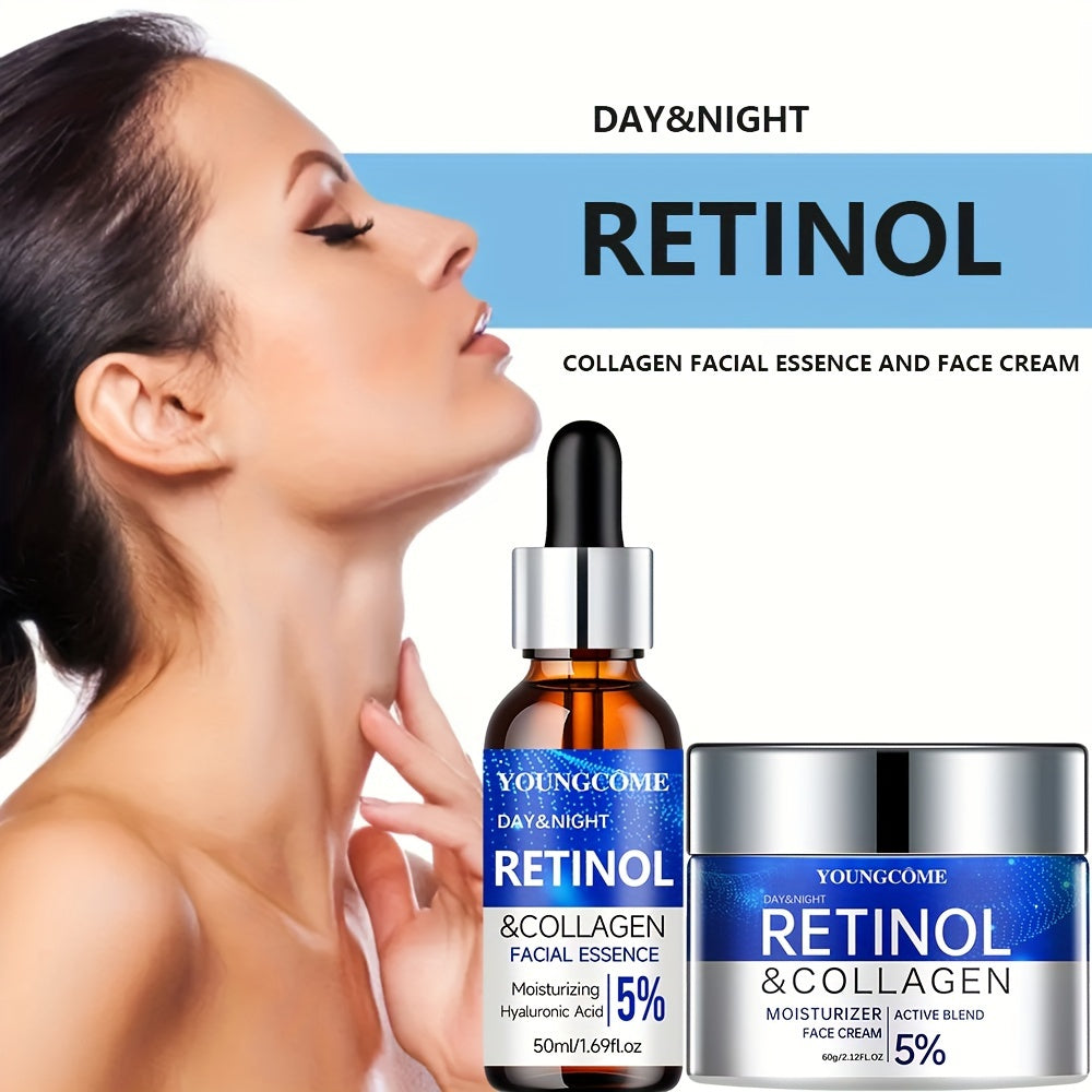 YOUNGCOME Retinol & Collagen Firming Cream and Hydrating Serum Set - 50ml Each, Alcohol-Free for All Skin Types, Smooths Wrinkles & Boosts Elasticity