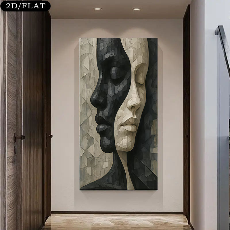 1pc Extra Large Modern Abstract Black and White Face Canvas Wall Art - Minimalist Beige, Brown, Gray, Black  White  Light Gray - Frameless Contemporary Painting for Living Room, Bedroom, Home Office Decor - Large Statement Pi