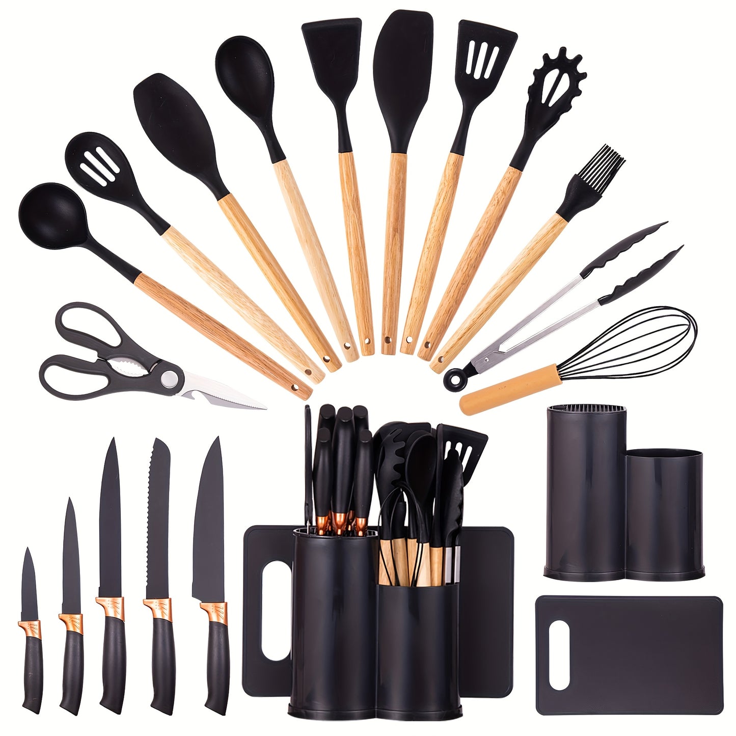 19pcs Black Silicone Kitchen Set, Non-Slip, Heat-Resistant, Durable & Easy-Clean Tools for Cooking, Baking, And Food Preparation, Perfect for Professional And Home Kitchens, Safe for Non-Stick Cookware, Long-Lasting And Pract