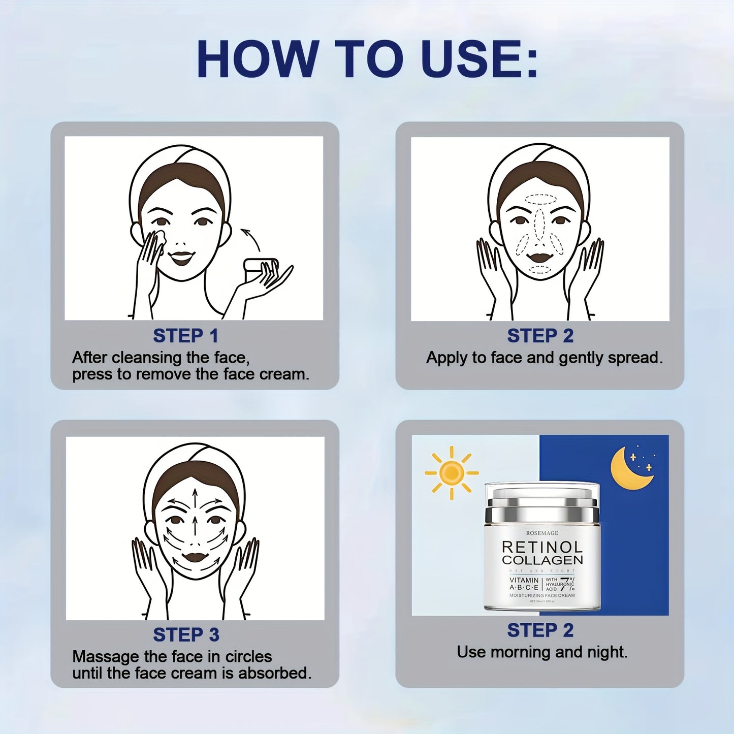 Creme de Retinol e Colagénio, Creme Facial Hidratante Intensivo e Refirmante para Peles Sensíveis, Bege Claro, Uso Diurno e Noturno, Enriquecido com Vitaminas A, B, C e E, Ácido Hialurónico para Iluminar a Tez, Acabamento Suave e Radiante, 50ml/1.