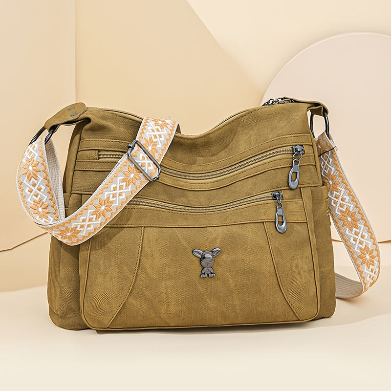 Taole Women's Vintage Bohemian PU Shoulder Bag - Adjustable Strap & Zipper Closure, Retro 1950s Handbag in Khaki/Ginger/Gray/Blue/Black, Casual & Dressy Outfits, Durable & Oil-Tanned Edges