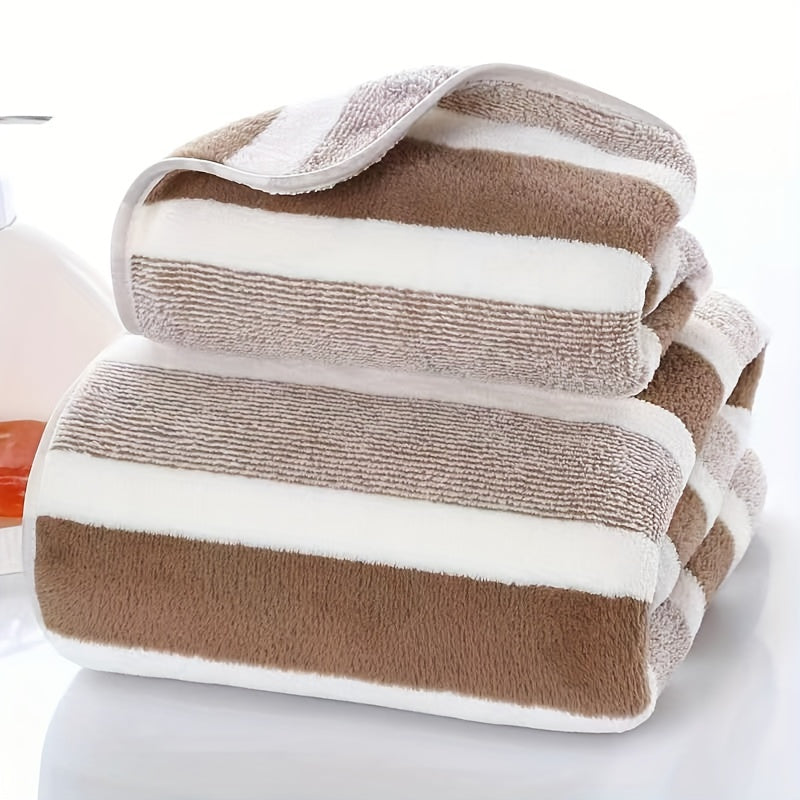 2pcs Striped Pattern Towels, Soft Hand Towel, Bath Towel, Quick Drying Absorbent Towels For Bathroom, Bathroom Supplies