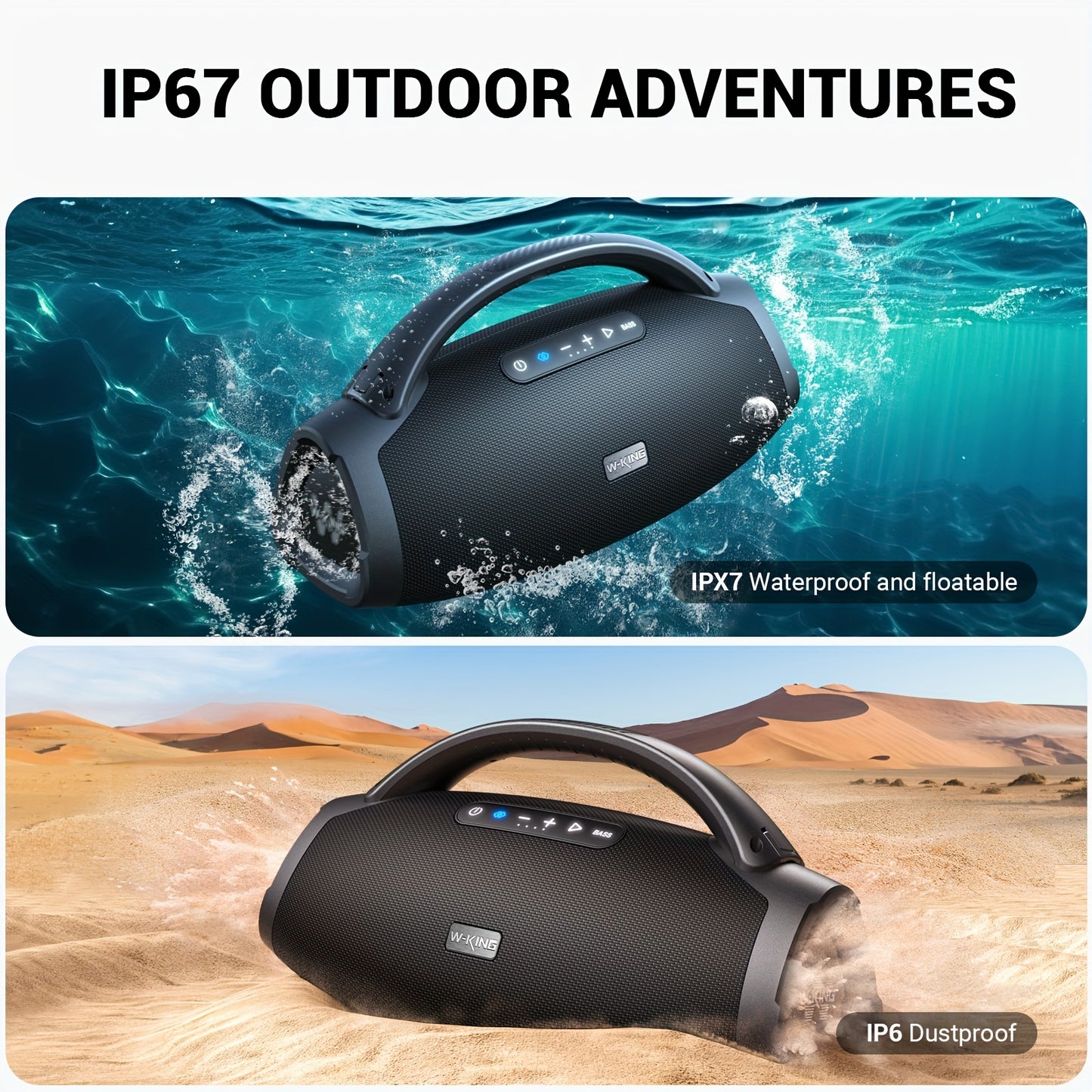 W-KING D20 300W Peak 200W RMS Portable Large Wireless Speaker with 2 Wireless Microphones, APP Control, 5-Driver, 3-Way System, 2.1CH Bass Boost Party Wireless Speaker, Fast Charging, USB/TF/AUX/Guitar/Mic-In for Outdoor, Tra