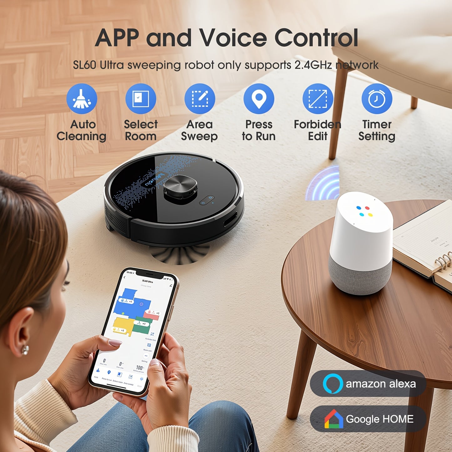 Robot Vacuum Cleaner And Mop Combo 4500Pa, Lubluelu SL60Ultra Robotic Vacuum, 150Mins Max, 56dB, 24 No-Go Zones for Pet Hair Carpets Floor, Christmas&Halloween Gifts, Robot Vacuum And Mop, Vacuum Cleaner Robot, Robot Vacuum C