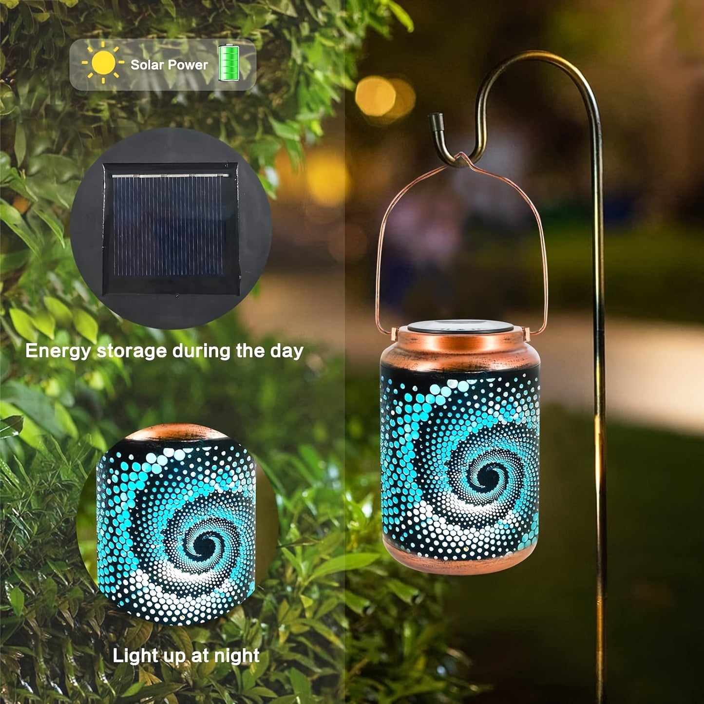 1pc Solar Lanterns Outdoor Hanging Lights, Hollow Out Metal Decorative Lanterns, Waterproof LED Decorative Garden Lights - Patio Exquisite Garden Decoration