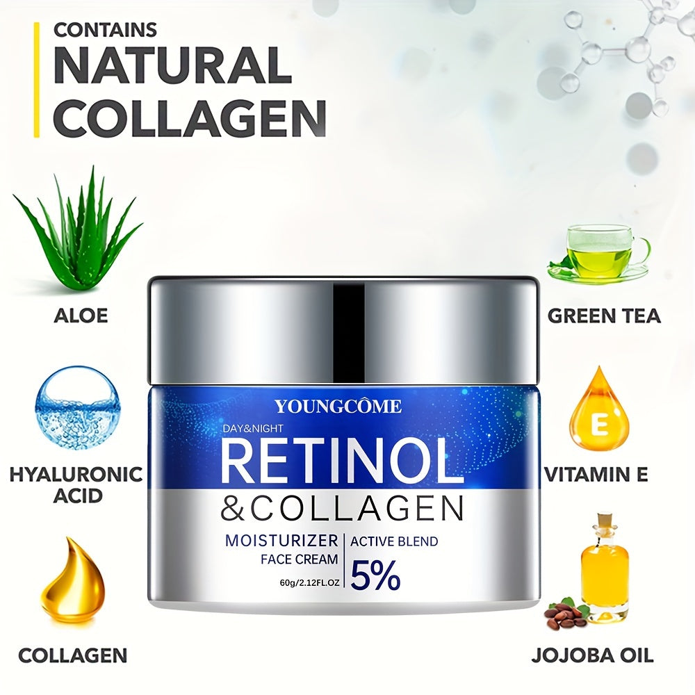 YOUNGCOME Retinol & Collagen Firming Cream and Hydrating Serum Set - 50ml Each, Alcohol-Free for All Skin Types, Smooths Wrinkles & Boosts Elasticity