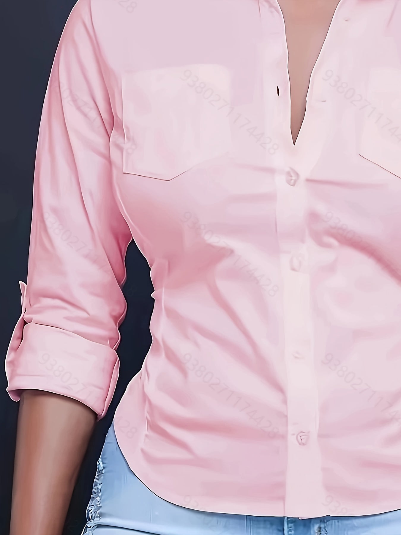 Solid Color Button Front Shirt, Casual Long Sleeve Pocket Shirt For Spring & Fall, Women's Clothing