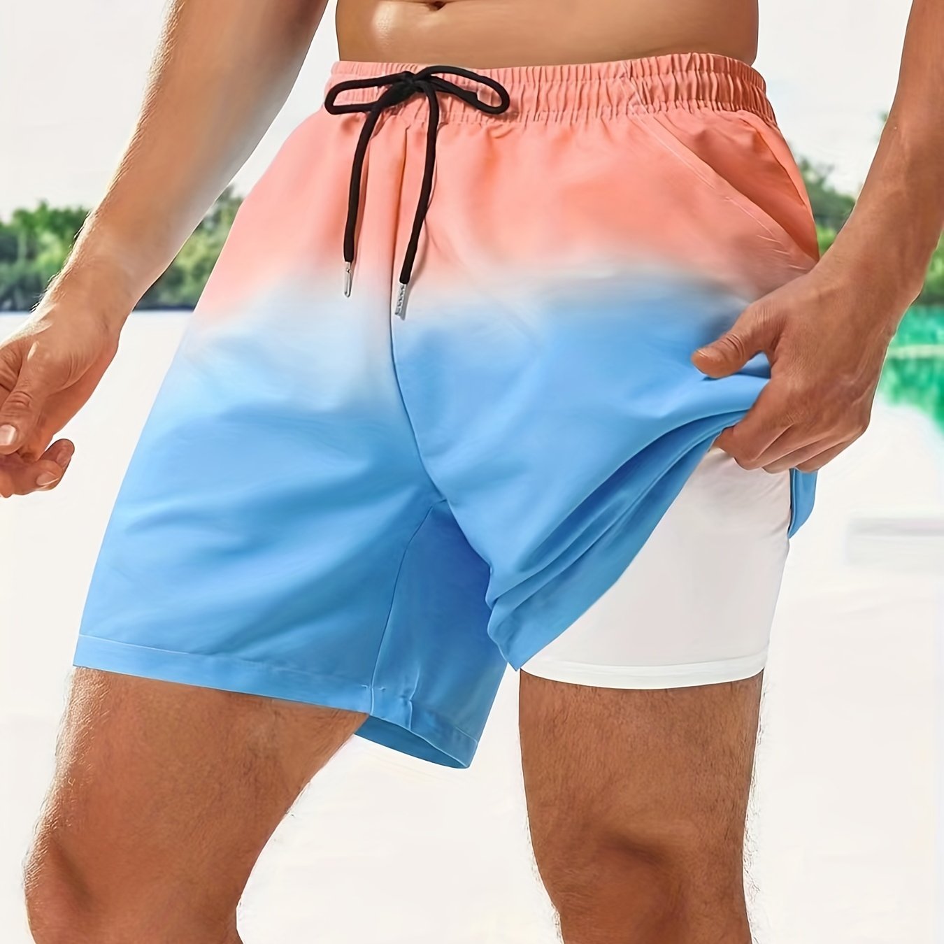 Men's Gradient Beach Shorts - Quick-Dry, Drawstring Waist, Pockets, Polyester, Ideal for Summer Activities & Casual Wear, Casual Summer Shorts|Summer Fashion Shorts|Lightweight Shorts