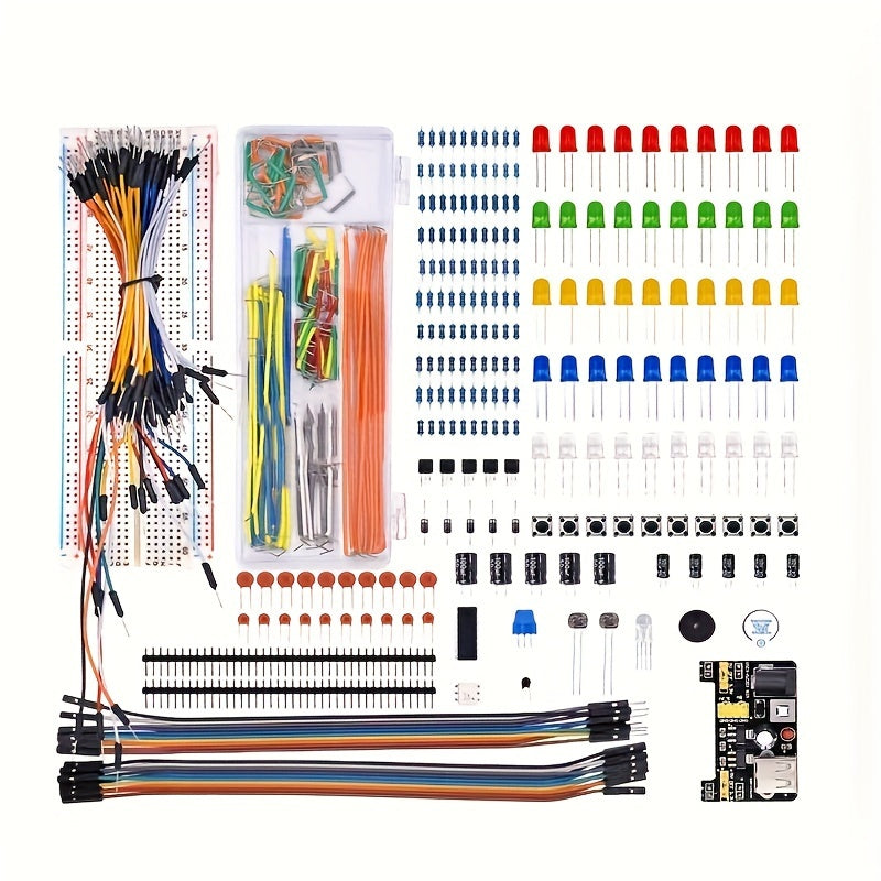 1 Set Electronics Component rotary switch Fun Kit W /Power Supply Module, Jumper Wire, 830 Tie-Points Breadboard, Precision Potentiometer, Resistor Compatible with Arduino, Raspberry Pi