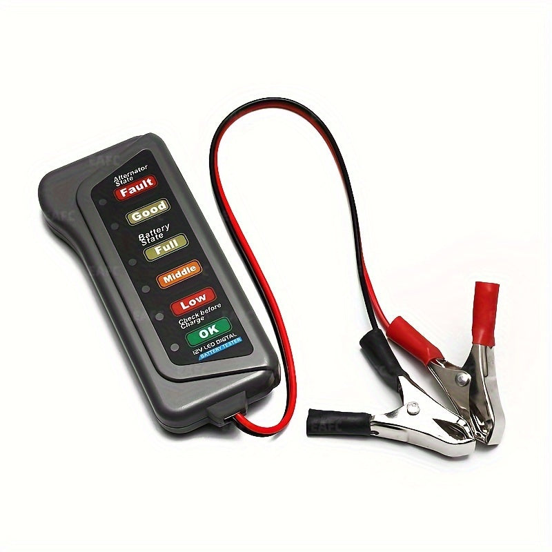 12V Car Motorcycle Battery Tester, Digital Alternator Tester 6 LED Lights Display Car Diagnostic Tool, Auto Battery Tester Auto Repair