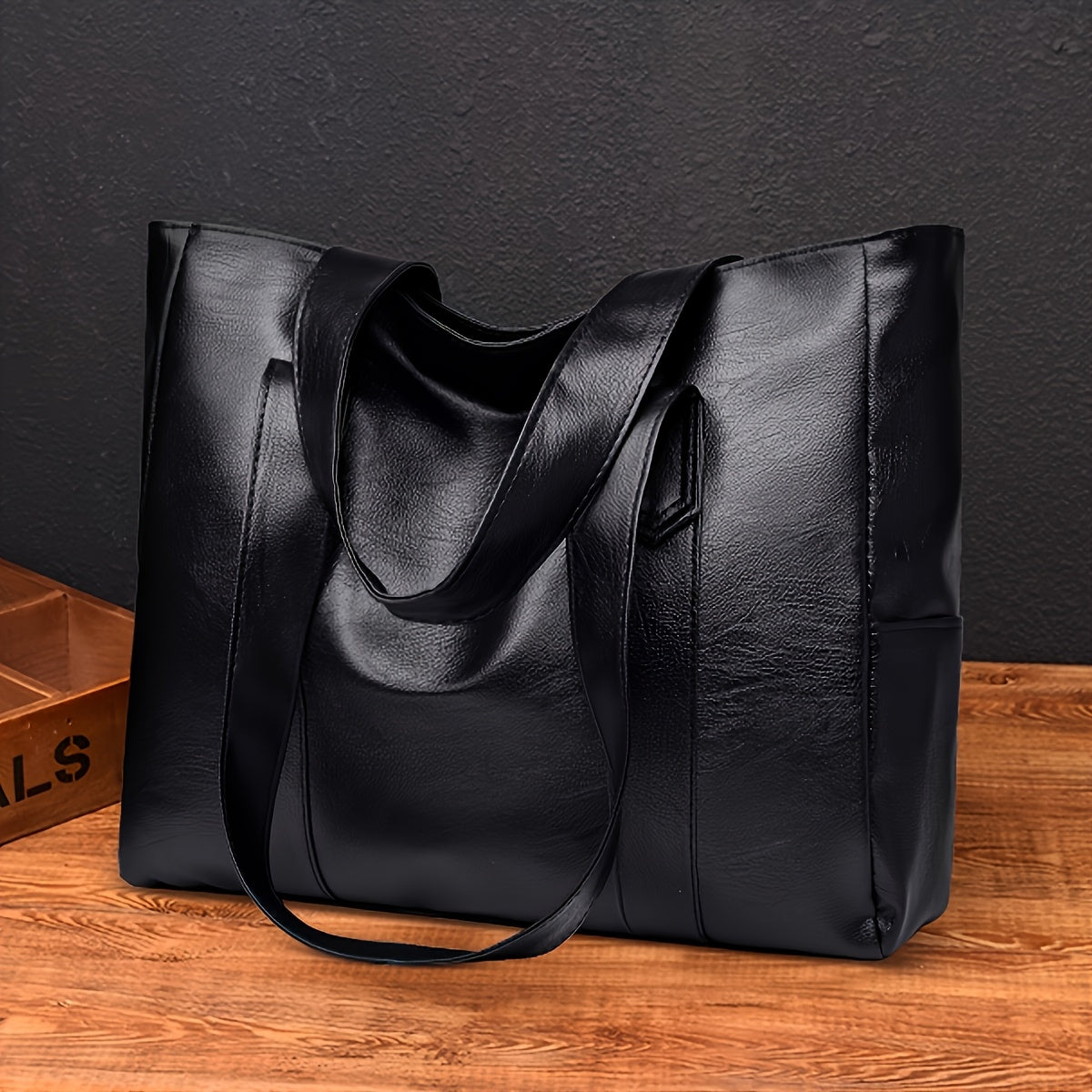 1pc Elegant Women's Shoulder Tote Bag - Large Capacity Durable PU with Zipper Closure, Double Handles & Polyester Lining, Deep Brown/Black - Perfect for Work,, Travel - Ideal Gift for Students & Professionals, Work Handbag, S