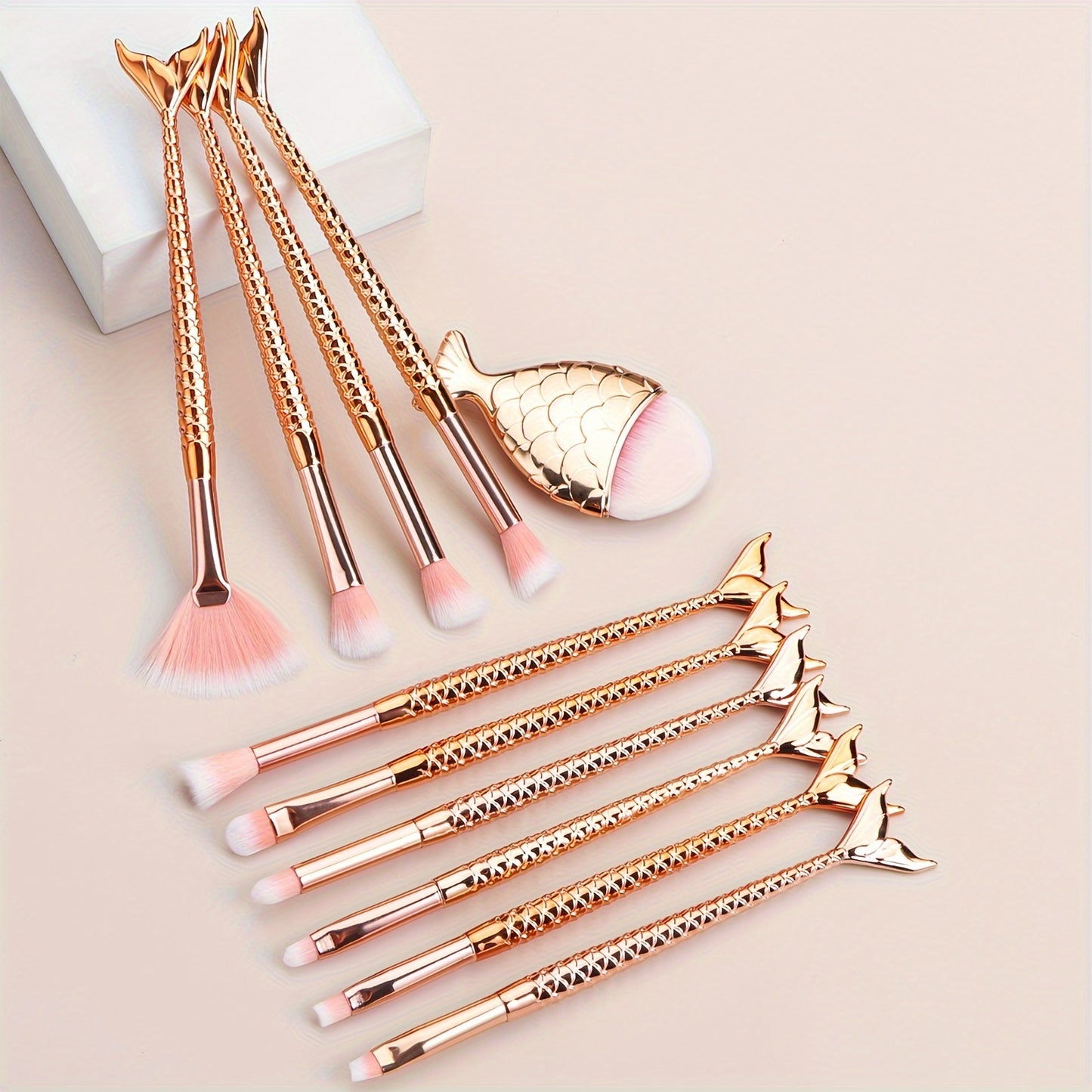 11pcs Mermaid Makeup Brush Set - Fish Tail Design, Nylon Bristles for All Skin Types, Fragrance-Free Beauty Tools