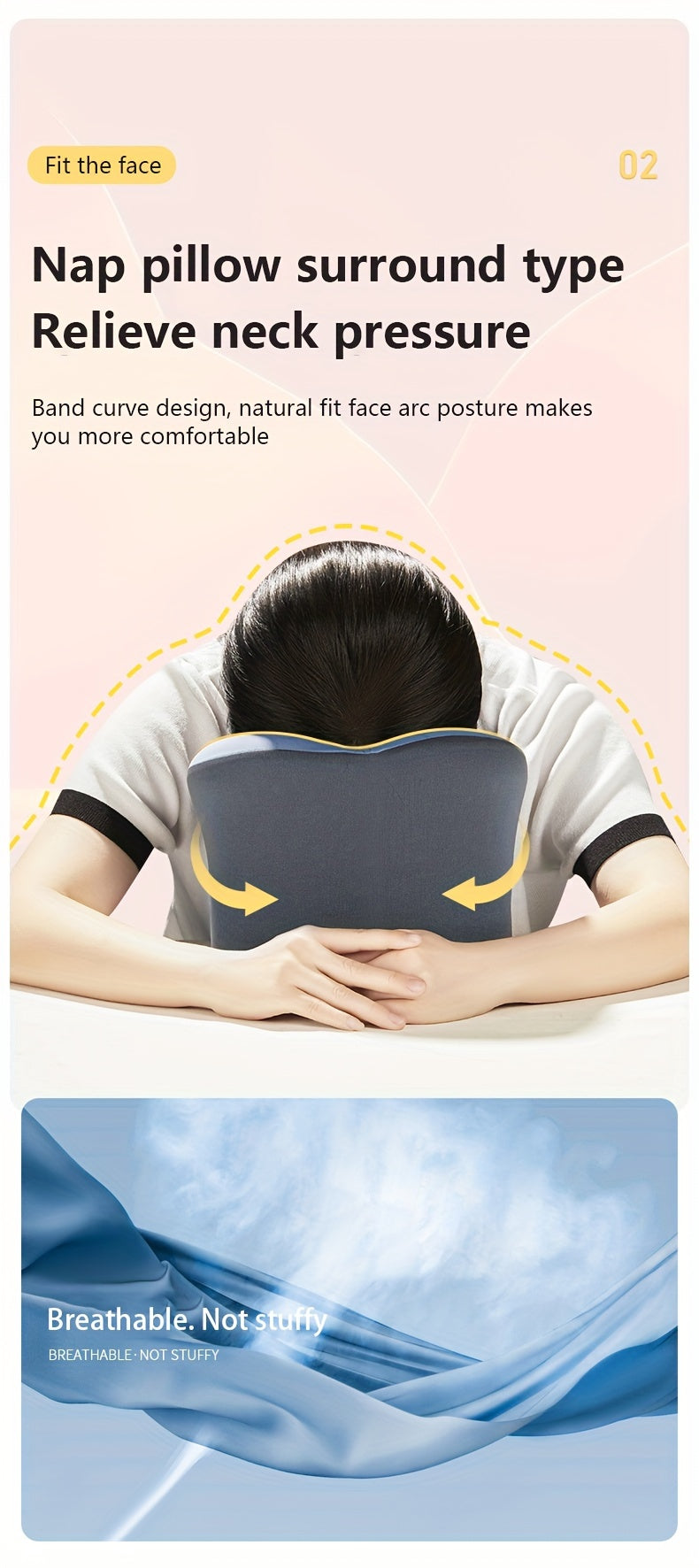 1pc Ergonomic U-Shaped Nap Pillow –, Portable & Machine Washable, Comfortable for Office, Student, and Travel Use, Available in Blue, Gray, Pink