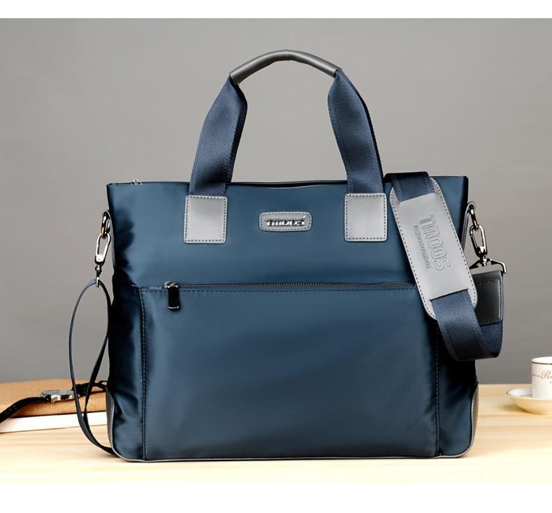 TMOOS Men'S Lightweight Oxford Business Casual Tote Bag - Large Capacity Multi-Compartment, Adjustable Shoulder Strap, Durable & Stylish for Work, Travel, and Everyday Use, Travel Tote Bag, Professional Appearance, Secure Zip