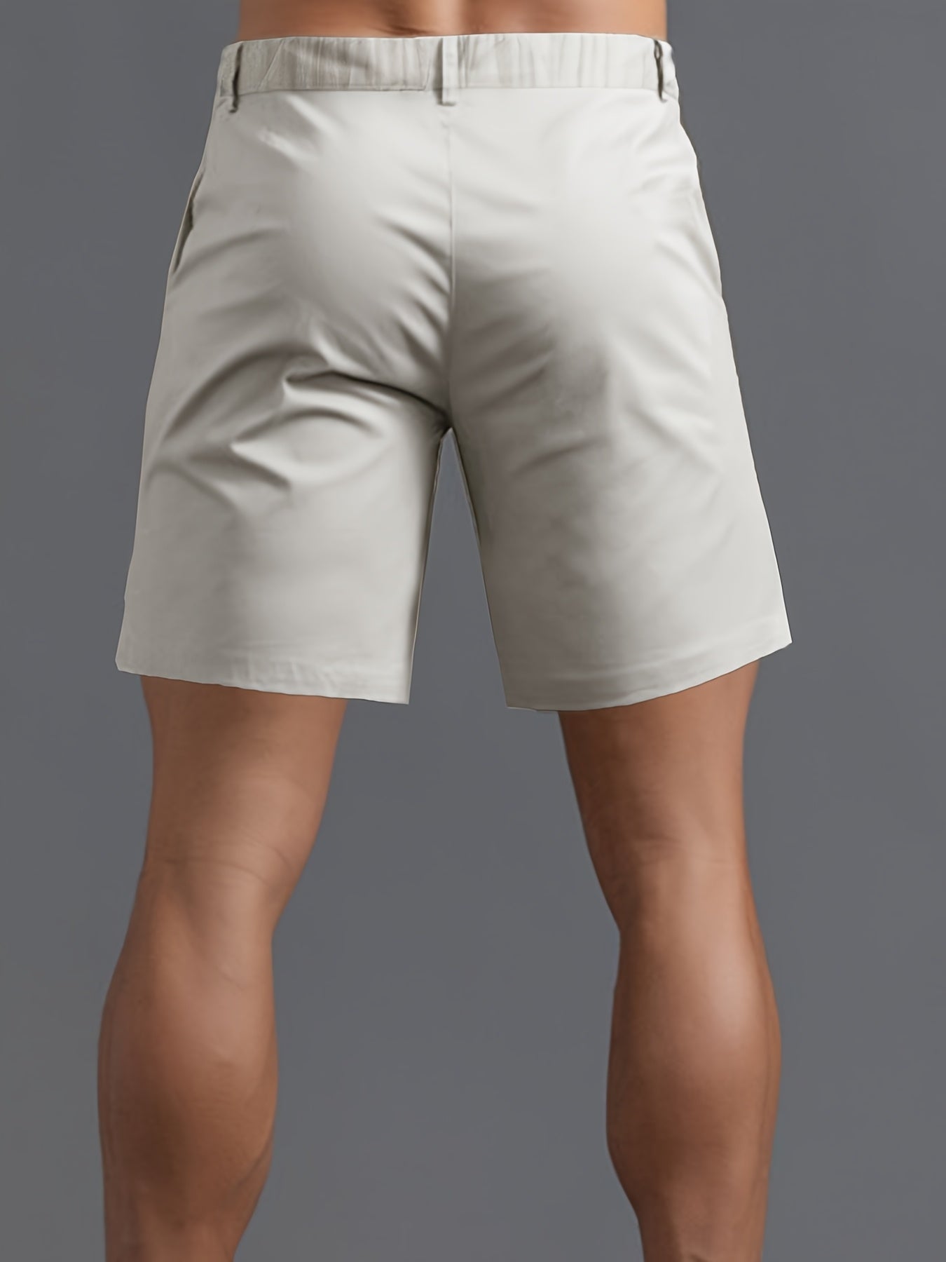5pcs Men'S Fashion Solid Color Shorts, Woven, Simple, Straight Leg, Five-Inch, Versatile, Business Style, Street, Versatile, Beach Vacation, Travel, Outdoor, Casual, Sports, Zipper, Resin, Button, Half, Elastic, Belt, Casual