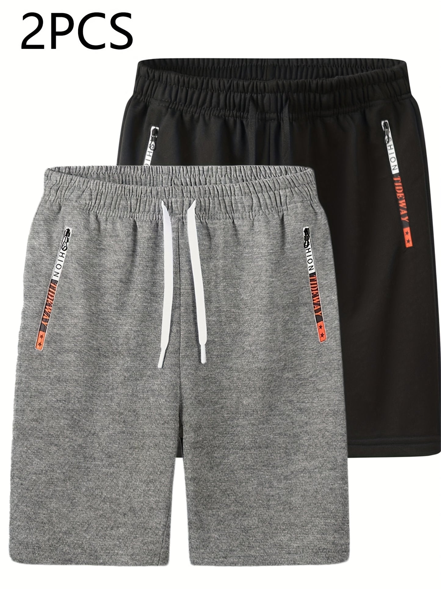 2pcs Men's Casual Outdoor Shorts - Summer Men's Casual Shorts with Zipper Pockets, Minimalist Multi-Pocket Design for Daily Wear, Running, Fitness & Travel, 100% Polyester Knit Fabric, Drawstring Waistband, Machine Washable,