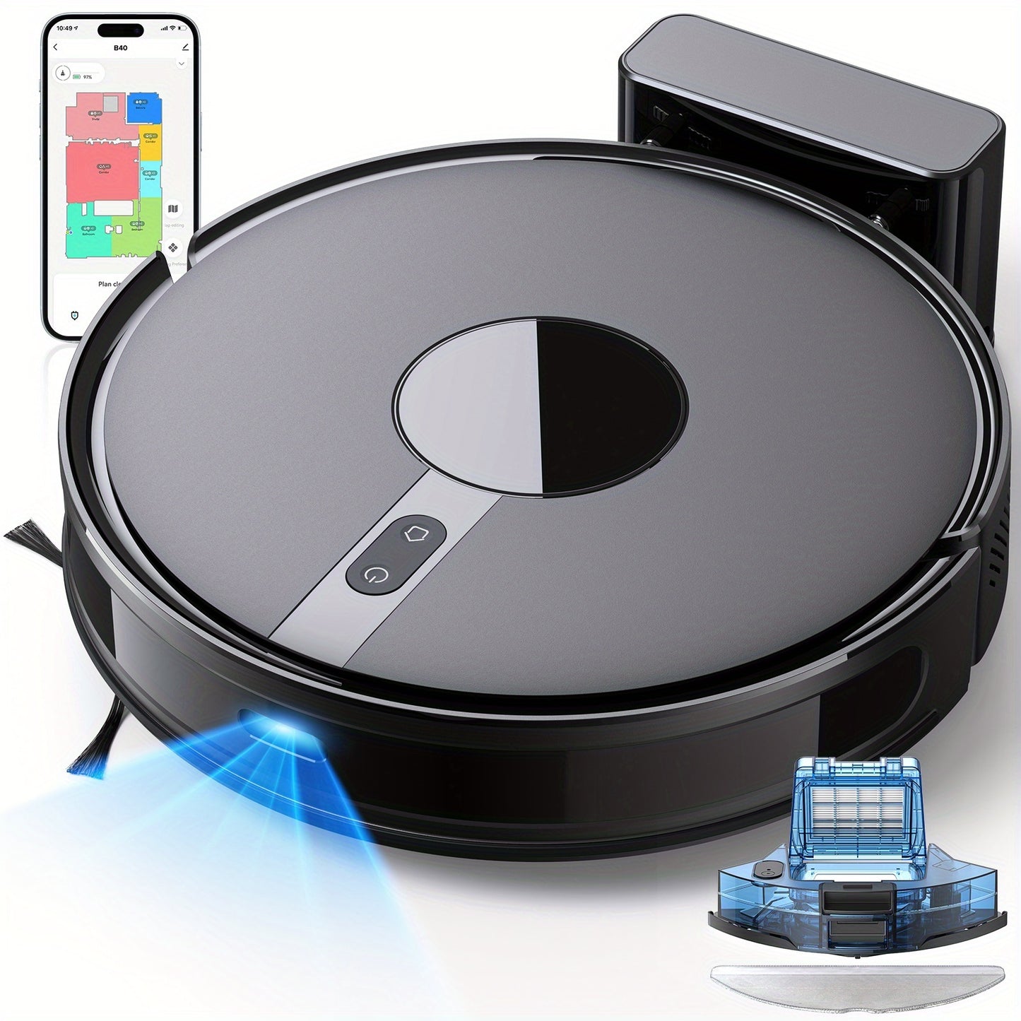 Lubluelu B40 Robot Vacuum Cleaner, 3 In 1 Robot Vacuum Cleaner And Mop, 6500Pa, 62db Low Noise, 9.98 cm Ultra-Slim Body, 5 Floors Mapping, Diversified Cleaning, Robot Vacuum Cleaner For Pet Hair, Carpet, Hard Floor, Christmas