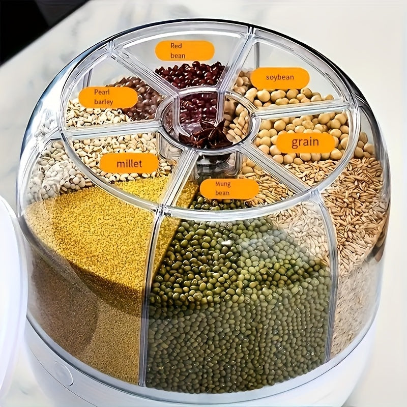 360° rotating partitioned rice bucket, rotatable home-use pest and moisture-proof multi-functional sealed rice storage box, classified grain and bean storage