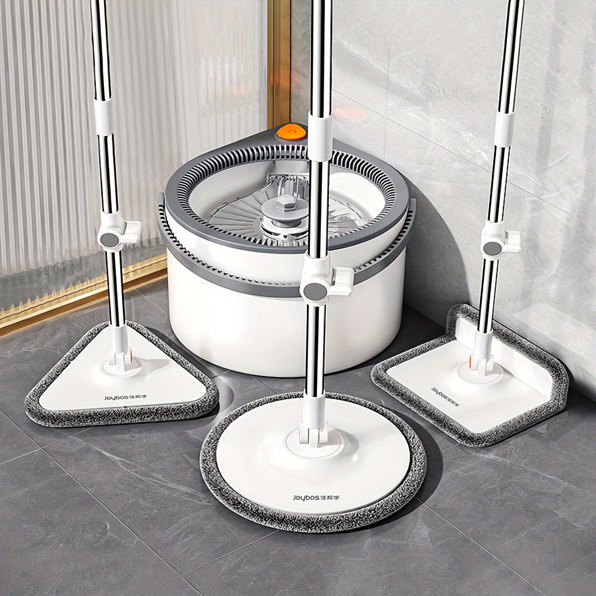Joybos Spin Mop and Bucket System with 6 Microfiber Cloths - Hands-Free Wringing, 90° Adjustable Stainless Steel Handle, Dual Water Tanks for Clean/Dirty Separation - Efficient Floor Cleaner for Kitchen, Bathroom, Bedroom &