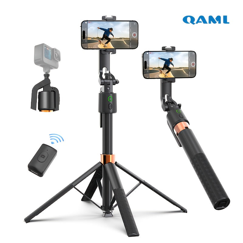 QAML  2025 NEW Q13 AI Selfie Stick Tripod with 360° Face Recognition Follow Mode, ai face tracking, auto face tracking tripod Multi-Function Phone Holder with Remote, Extendable Travel Tripod, Universal 1/4 Inch Screw Compat