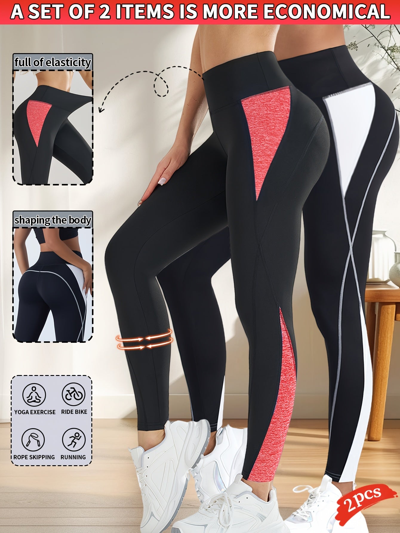 Hot: 2pcs New Women's Fashion Yoga Pants, Elastic Fitness Outdoor Leggings, Tummy Control Butt Lifting Tight Pants, Comfortable Breathable Sweat-Absorbing Shaping Long Pants