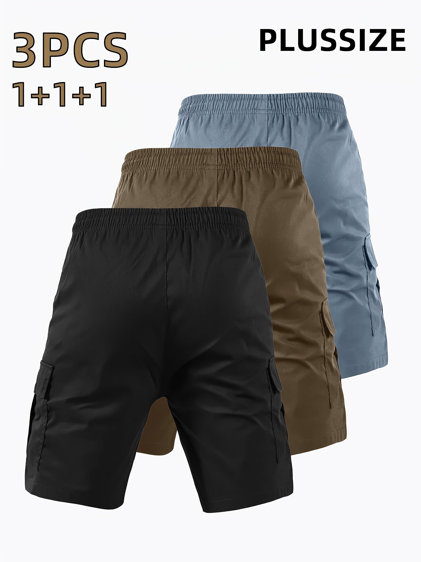 3pcs Men'S Heavy-Duty Work Shorts - Non-Stretch Fabric Cargo Pants with Multiple Utility Pockets, Drawstring Waist - Available in Navy/Gray/ - Ideal for Construction, Outdoor, Everyday Casual Wear - Plus Size Friendly, Outdoo