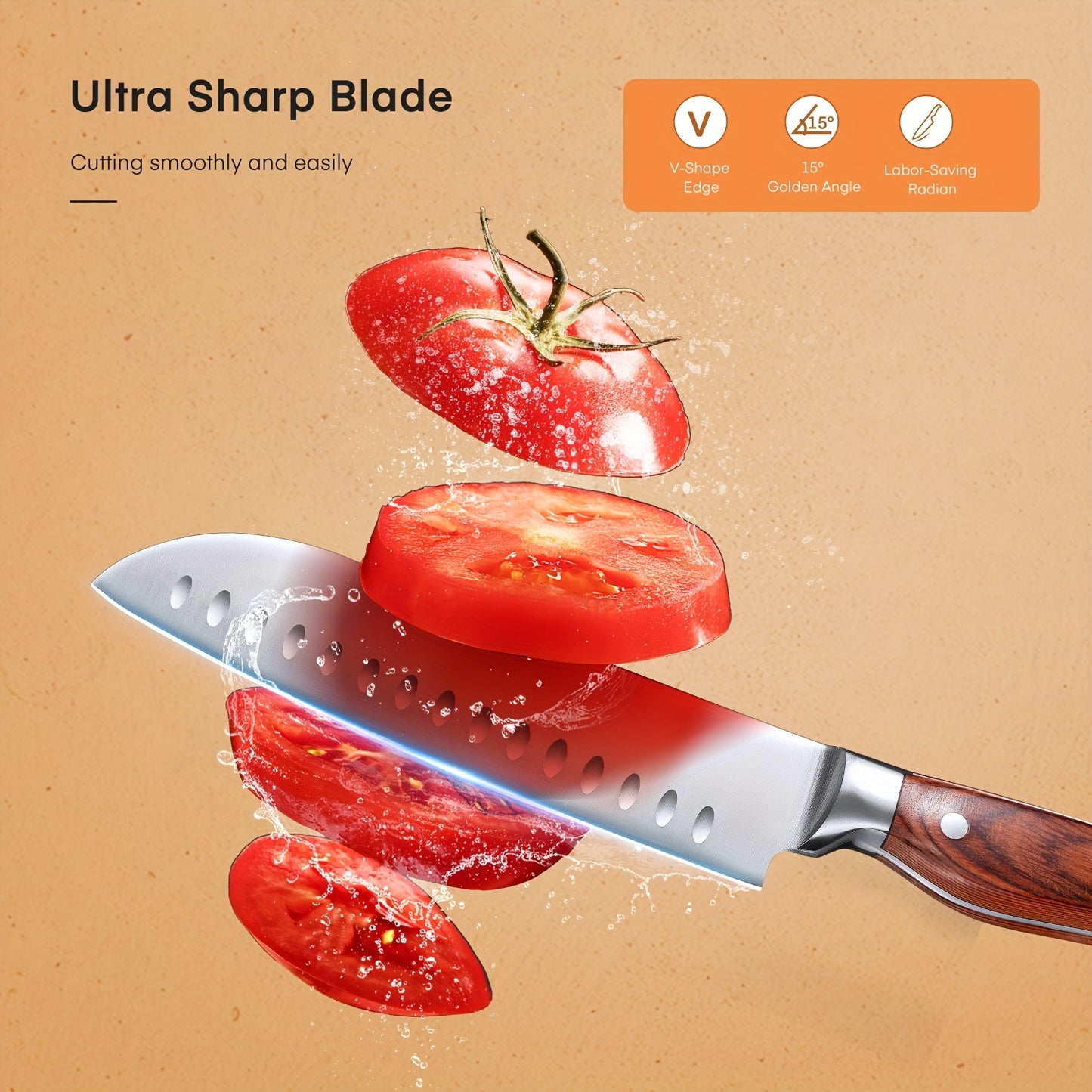 16pcs Knife Set, With Wooden Handle, Stainless Steel Chef'S Knife Set With Wooden Block, Professional Kitchen Knife With Sharpening Steel, Ideal Christmas Gift For Mother, Friend, Brown/Black