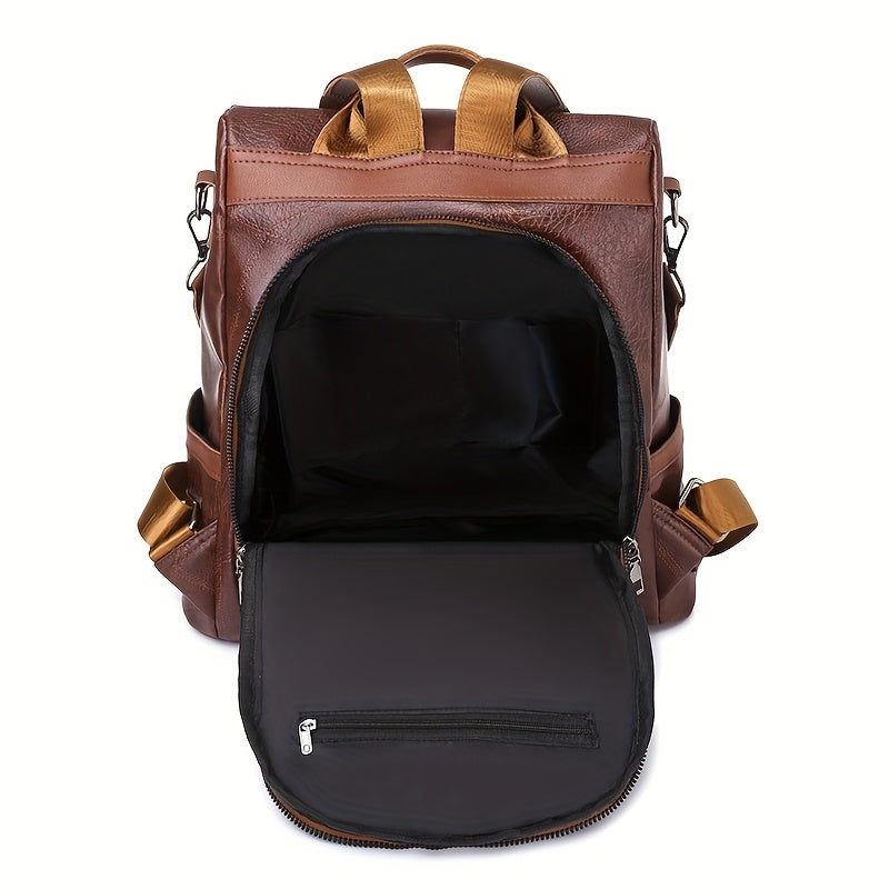 Women's Backpack Burgundy/Black - Adjustable Shoulder Straps & Golden-Tone Hardware, Heavy-Duty Zipper Closure, Golden-Tipped Back Panel (No Hardware Visible),, Travel Handbag (Coffee Brown, Burgundy, Black) - PU