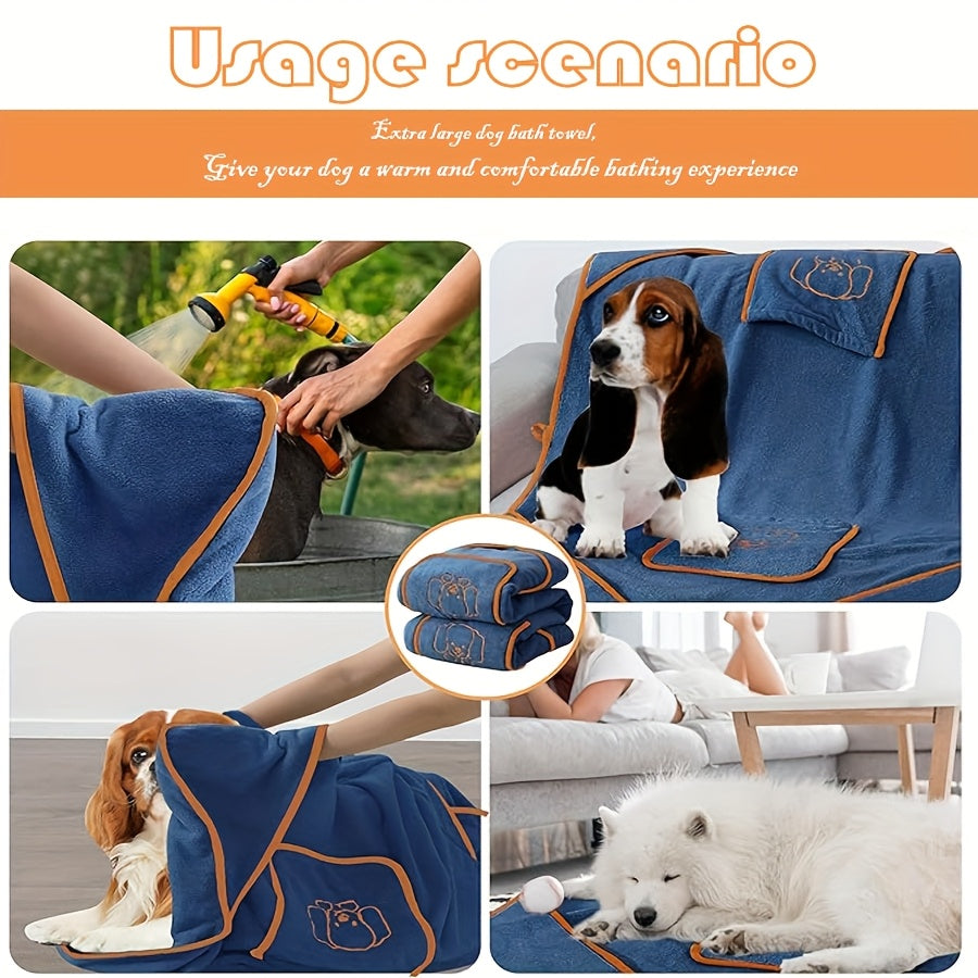 A Beautiful Pet Bath Towel for Dogs to Bathe And Swim with Soft, Thick, Super Absorbent, Easy to Dry, with Pockets And Patterns.Suitable for Medium to Large Dogs.There Are Three Color Options Available.