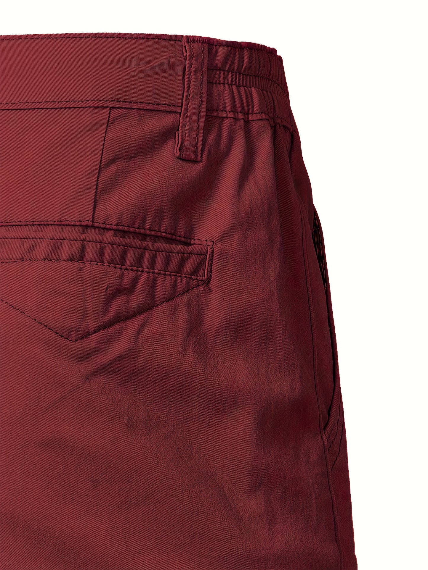 Men'S Classic Solid Color Polyester Short Pants, Casual Golf Wear, Mid Waist, Regular Fit, Slight Stretch Fabric, with Pocket