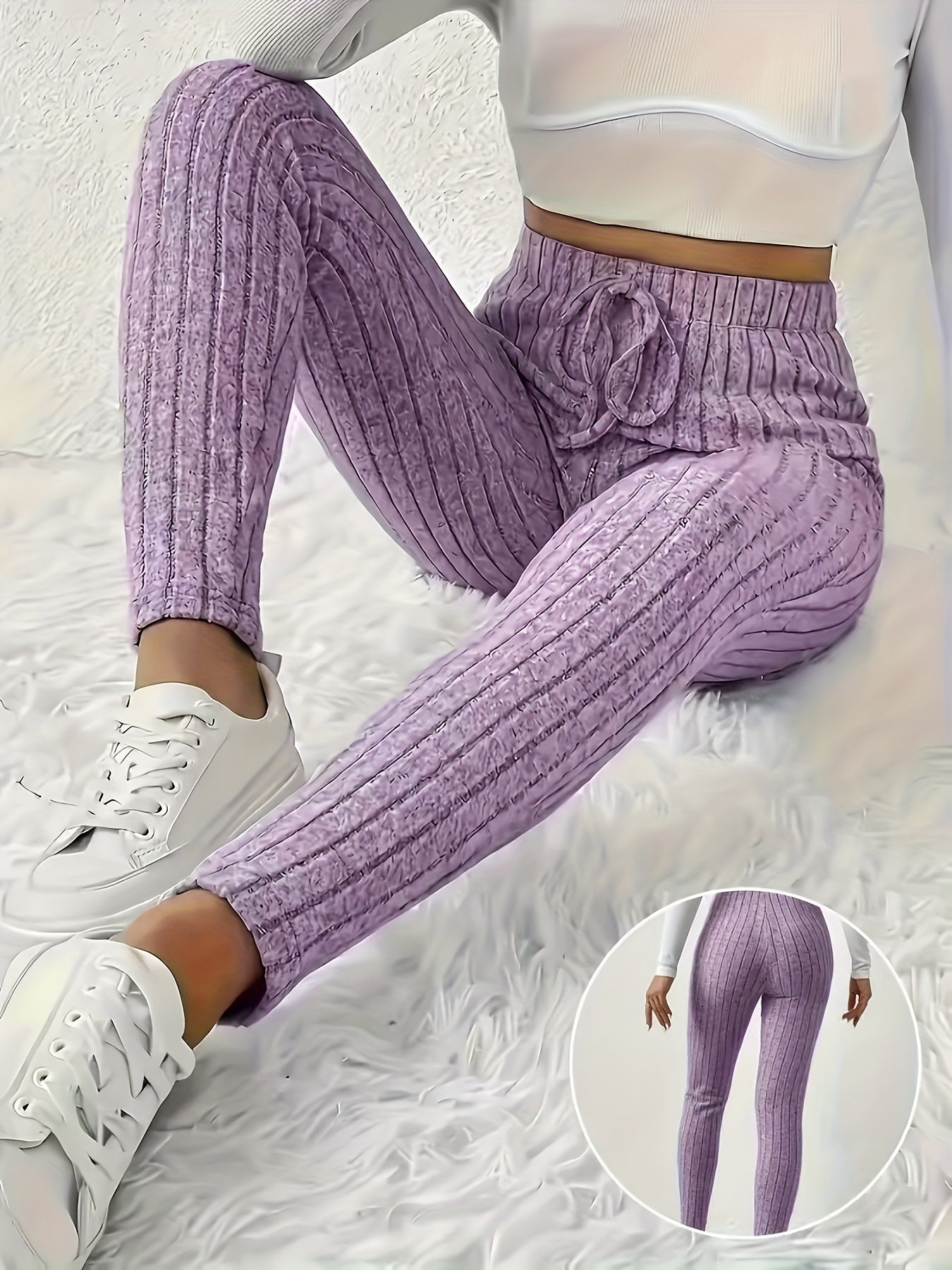 4pcs Women'S High-Waisted Leggings - Sexy Ribbed Design, Stretchy & Comfortable, Solid Colors (Black, Green, Purple, Beige) for Fall/Winter, Perfect for Running & Casual Wear, High Waisted Leggings