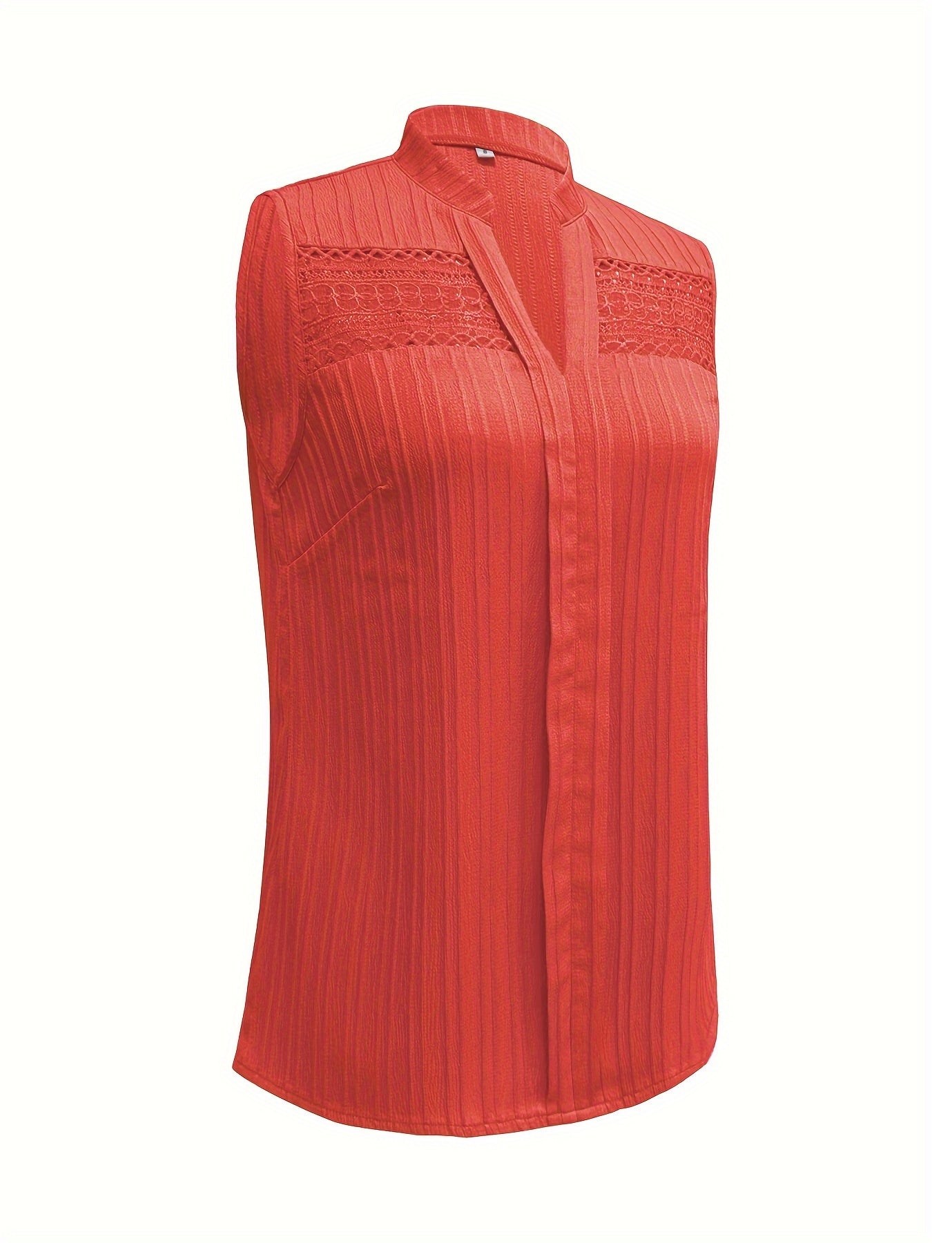 Lace Stitching V-neck Blouse, Elegant Sleeveless Top For Spring & Summer, Women's Clothing