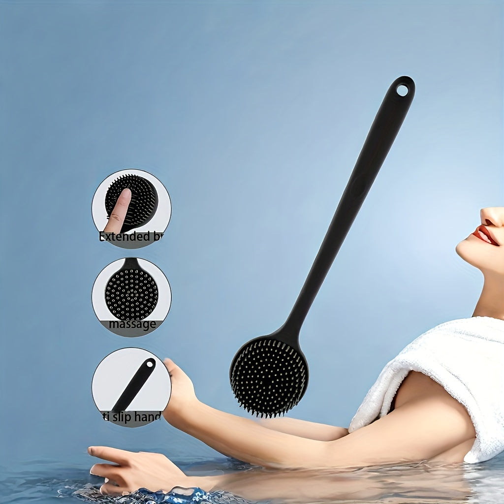 1pc Long Handle Soft Silicone Back Scrubber & Massager - Gentle Exfoliating Brush for Deep Cleansing, No Battery Needed, Ergonomic Design for Upper Back & Hard-to-Reach Areas, Light Beige Care & Muscle Relaxation, Shower Acce