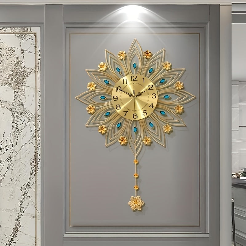 1pc Light Luxury Wall Clock, Fashion Living Room Hanging Wall Creative Clock, Golden European Clock Bedroom Decoration, Aesthetic Room Decor, Thanksgiving Christmas Decor (Without Battery, Bonus Mounting Nail)