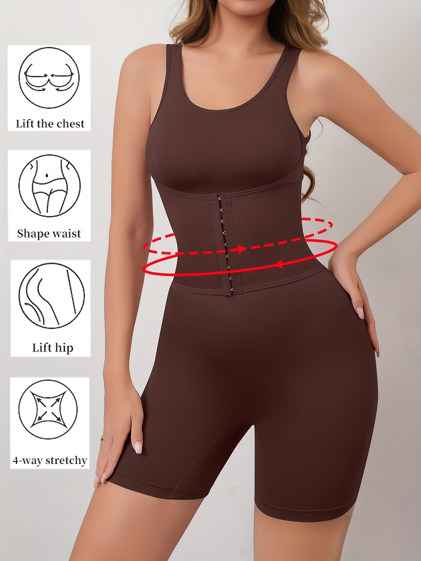 Women's Full-Body Tummy Control Bodysuit - Double-Layer High Compression Shaping Suit with Butt Lift & Waist, Smooth Curves Instantly, Brown/Black/Navy/Beige, Hand Washable One-Piece for Postpartum &