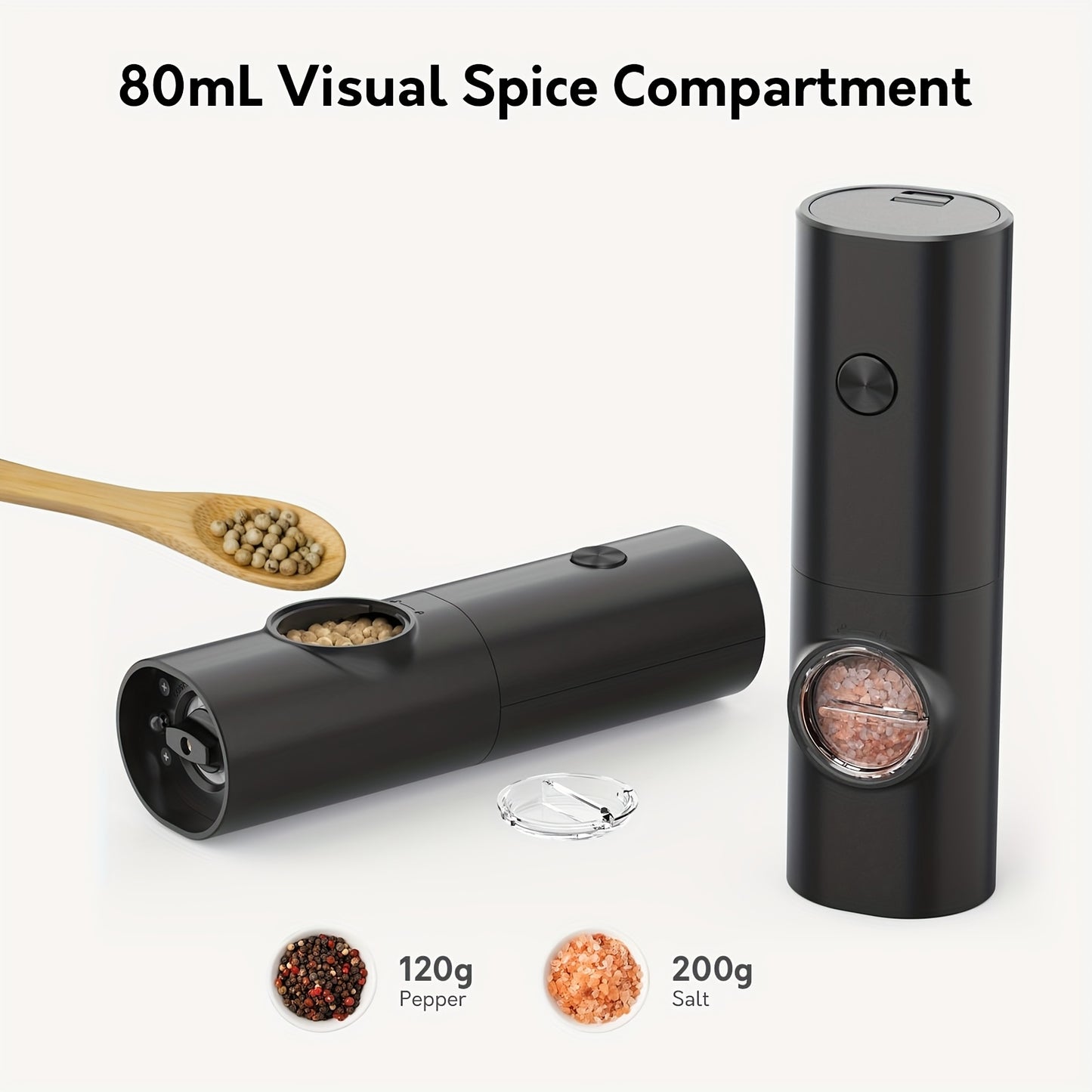 Single or Double Pack Options, Includes Base for Two-Pack - Electric Salt and Pepper Grinder with One Hand Operation, Battery Powered, Adjustable Coarseness, LED Light & Stand, Suitable for Kitchens, Food Seasoning Device, Di