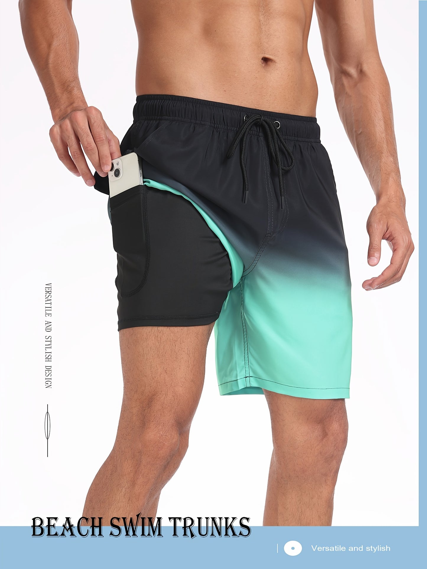 Men's Quick-Dry Beach Shorts with Tropical Palm Tree & Palm Leaf Print - Breathable Stretch Fabric for Summer, Outdoor, Hiking, Swimming - Machine Washable Casual Athletic Shorts, Outdoor Activewear, Summer Shorts