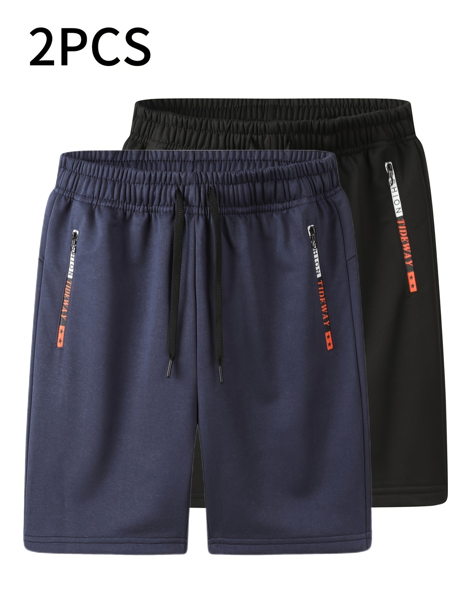 2pcs Men's Casual Outdoor Shorts - Summer Men's Casual Shorts with Zipper Pockets, Minimalist Multi-Pocket Design for Daily Wear, Running, Fitness & Travel, 100% Polyester Knit Fabric, Drawstring Waistband, Machine Washable,