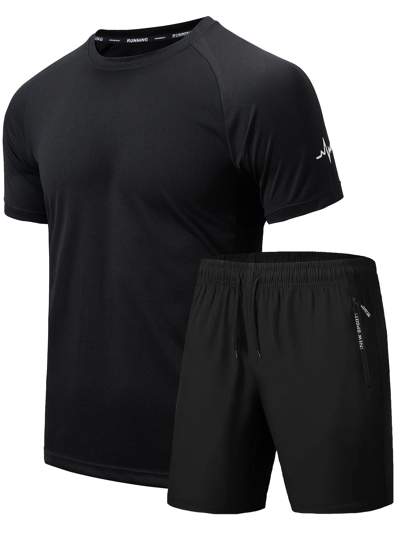 Men's 2Pcs Outfit, Solid Workout Short Sleeve T-shirt & Drawstring Shorts For Basketball Football Exercise Training Running Gym
