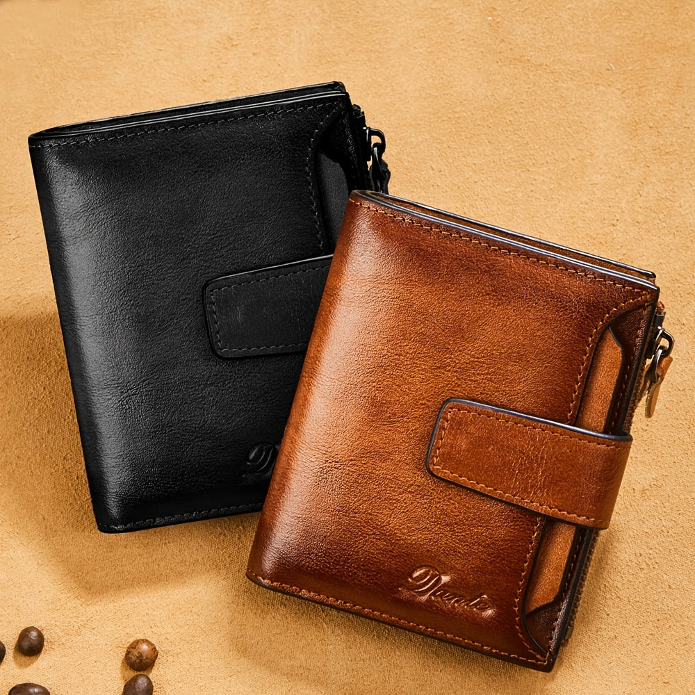 Vintage Men's Top Layer Cowhide Wallet RFID Anti-theft Card Holder Large Capacity 18 Card Slots Zipper Wallet Can Hold Coins Mobile Card Holder Can Hold Driver's License, 2 Large Banknote Slots